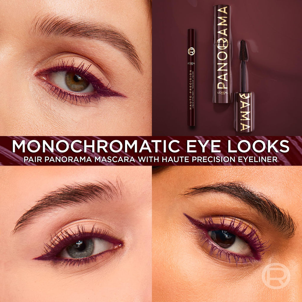 L'Oreal Paris Panorama Mascara Burgundy – Volumizing & Lengthening, 24-Hour Wear, Smudge-Resistant