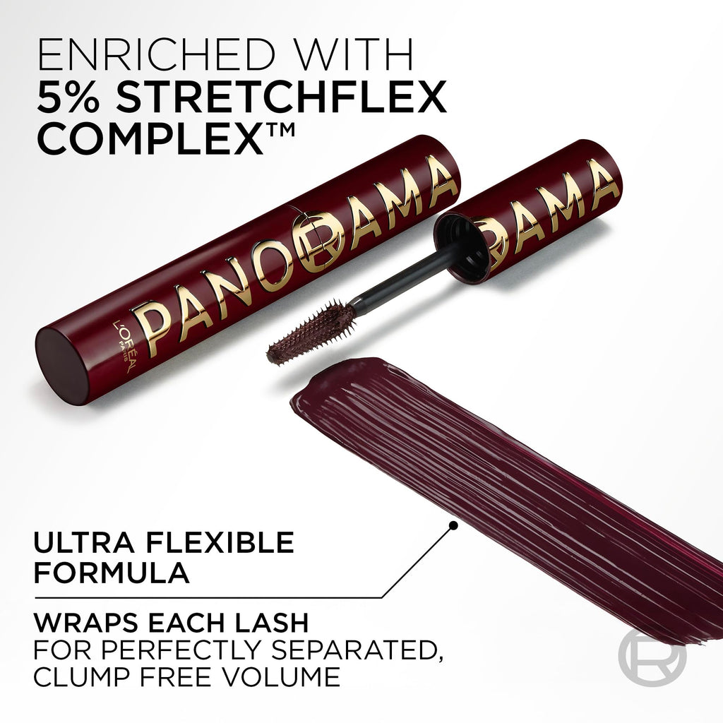 L'Oreal Paris Panorama Mascara Burgundy – Volumizing & Lengthening, 24-Hour Wear, Smudge-Resistant