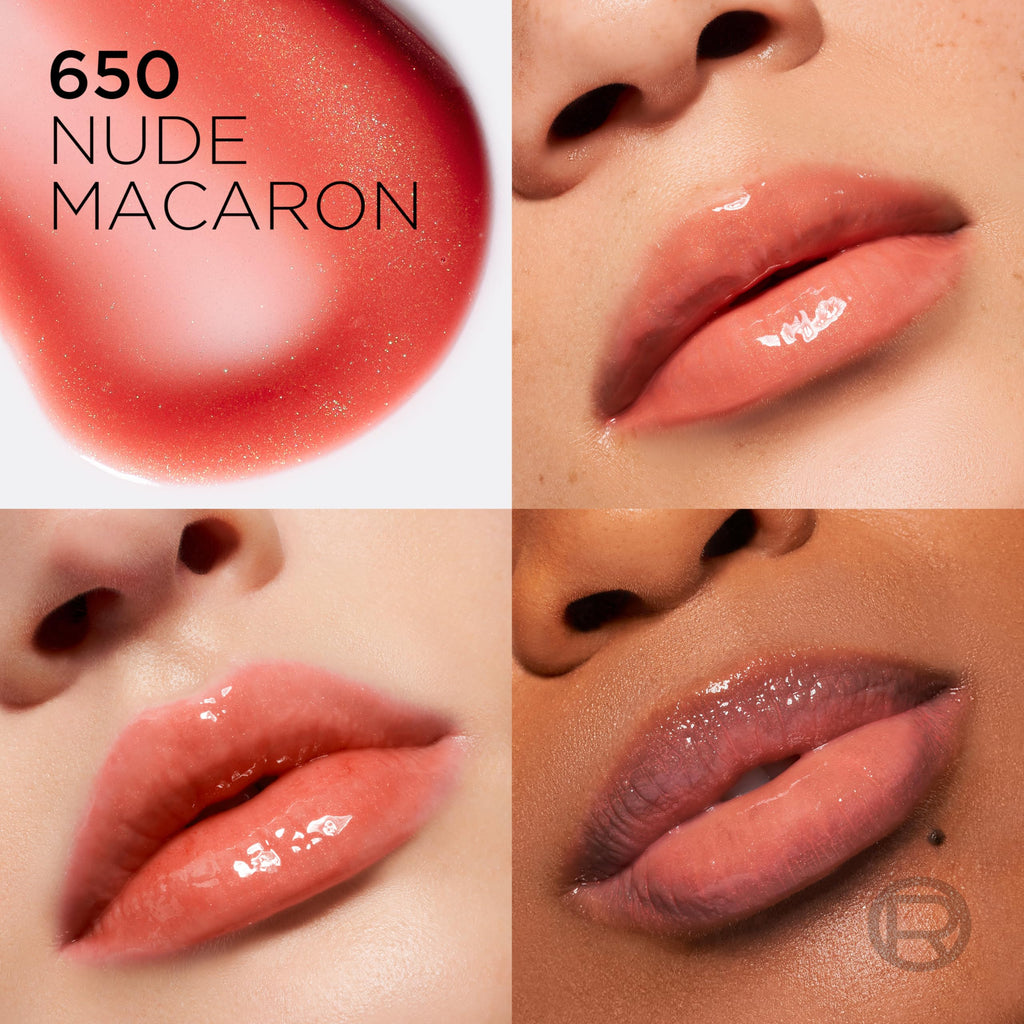 L'Oreal Paris Plump Ambition Hyaluron Lip Oil – 24HR Hydration & Glass Shine, Nude Macaron 650
