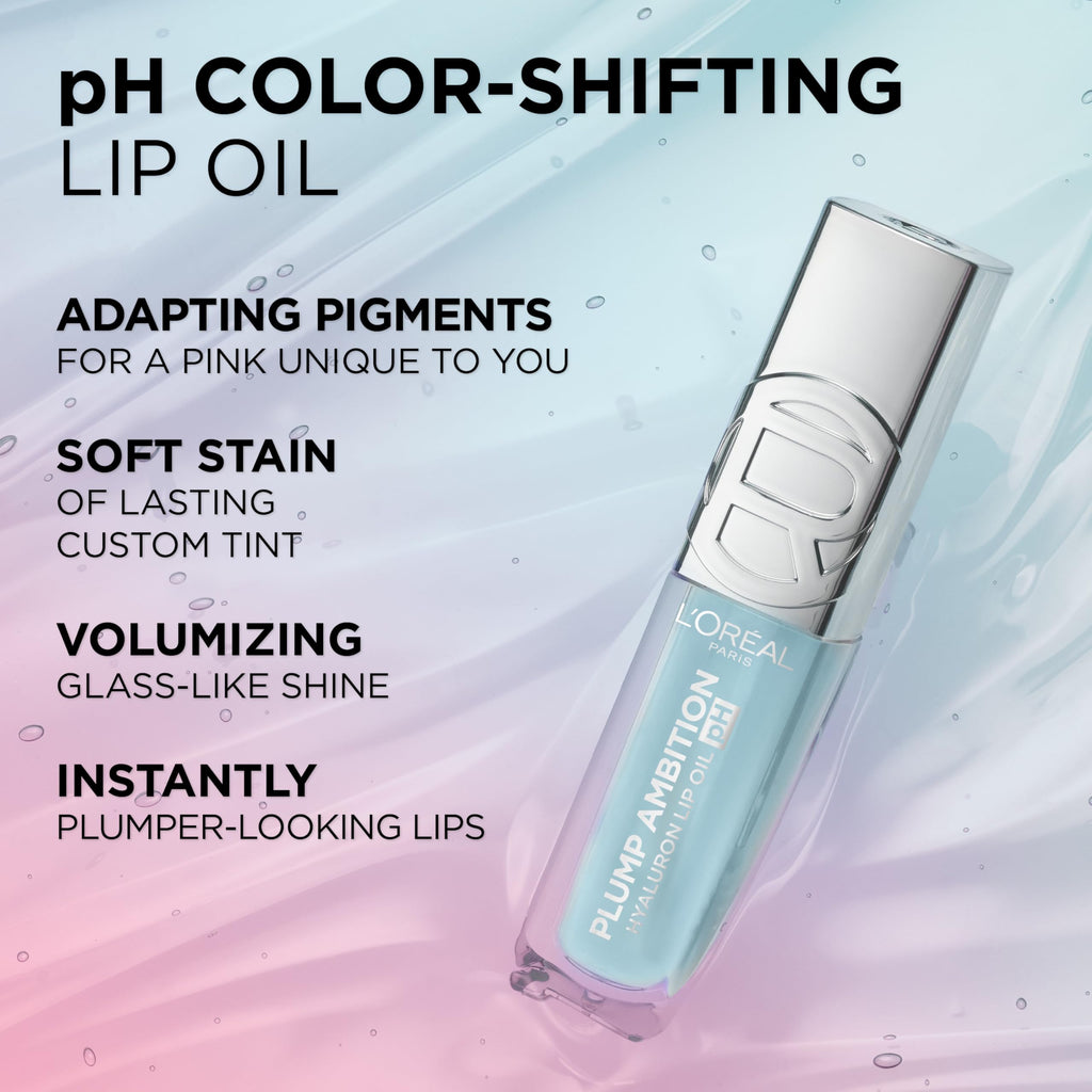 L'Oreal Paris Plump Ambition pH Hyaluron Lip Oil – Color-Changing Lip Tint, 24HR Hydration, Berry Noir