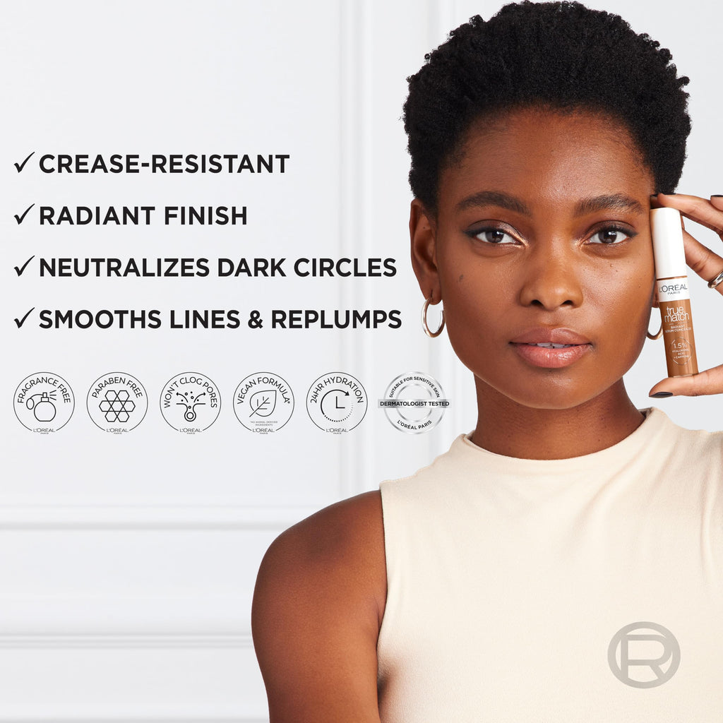 L'Oreal Paris True Match Radiant Serum Concealer – 1.5% Hyaluronic Acid & Caffeine, N6.5, 0.33 oz