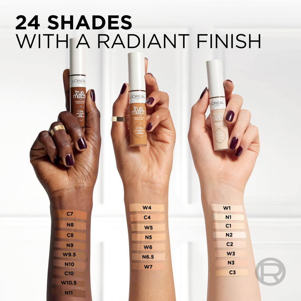 L'Oreal Paris True Match Radiant Serum Concealer – 1.5% Hyaluronic Acid & Caffeine, N6.5, 0.33 oz
