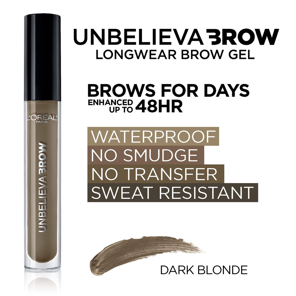 L'Oreal Paris Unbelieva-Brow Longwear Waterproof Tinted Brow Gel – Smudge-Resistant, Quick-Drying, Dark Blonde 0.15 fl oz