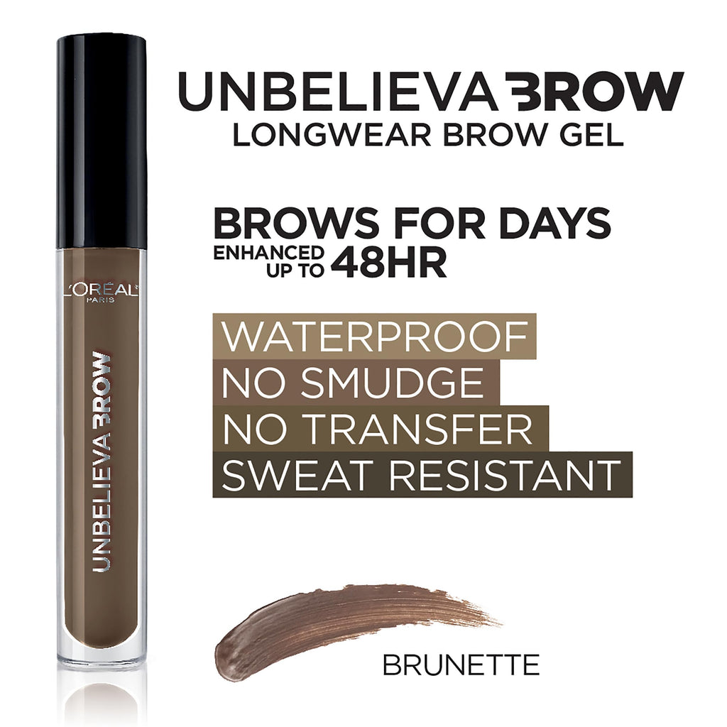 L'Oreal Paris Unbelieva-Brow Longwear Waterproof Tinted Brow Gel – Brunette, 0.15 oz