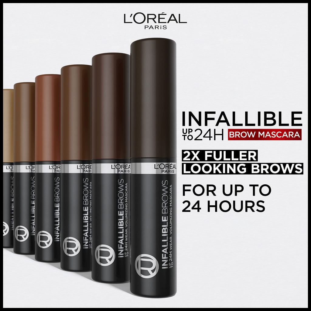 L'Oreal Paris Infallible Brow Mascara – 24H Volumizing, 2x Fuller Brows, 4.0 Dark Brunette