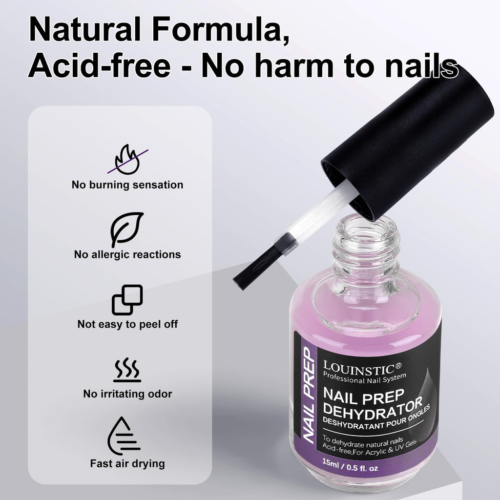 LOUINSTIC HEMA-Free Nail Dehydrator & Primer for Gel Polishes (2x15mL) with Chrome Powder