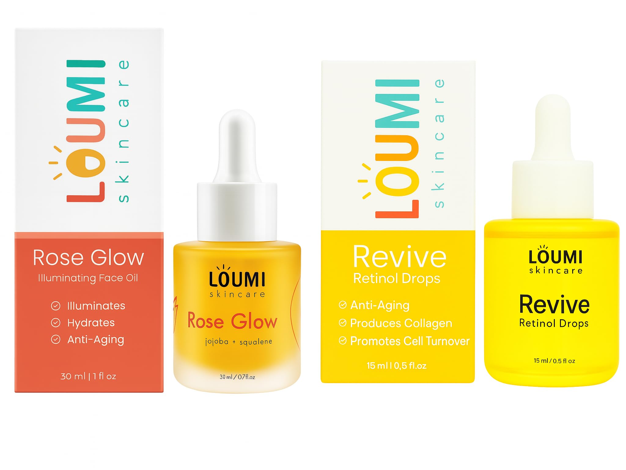 LOUMI Skincare Daily Duo Rose Glow & Revive Retinol Drops | Lightweight Hydration