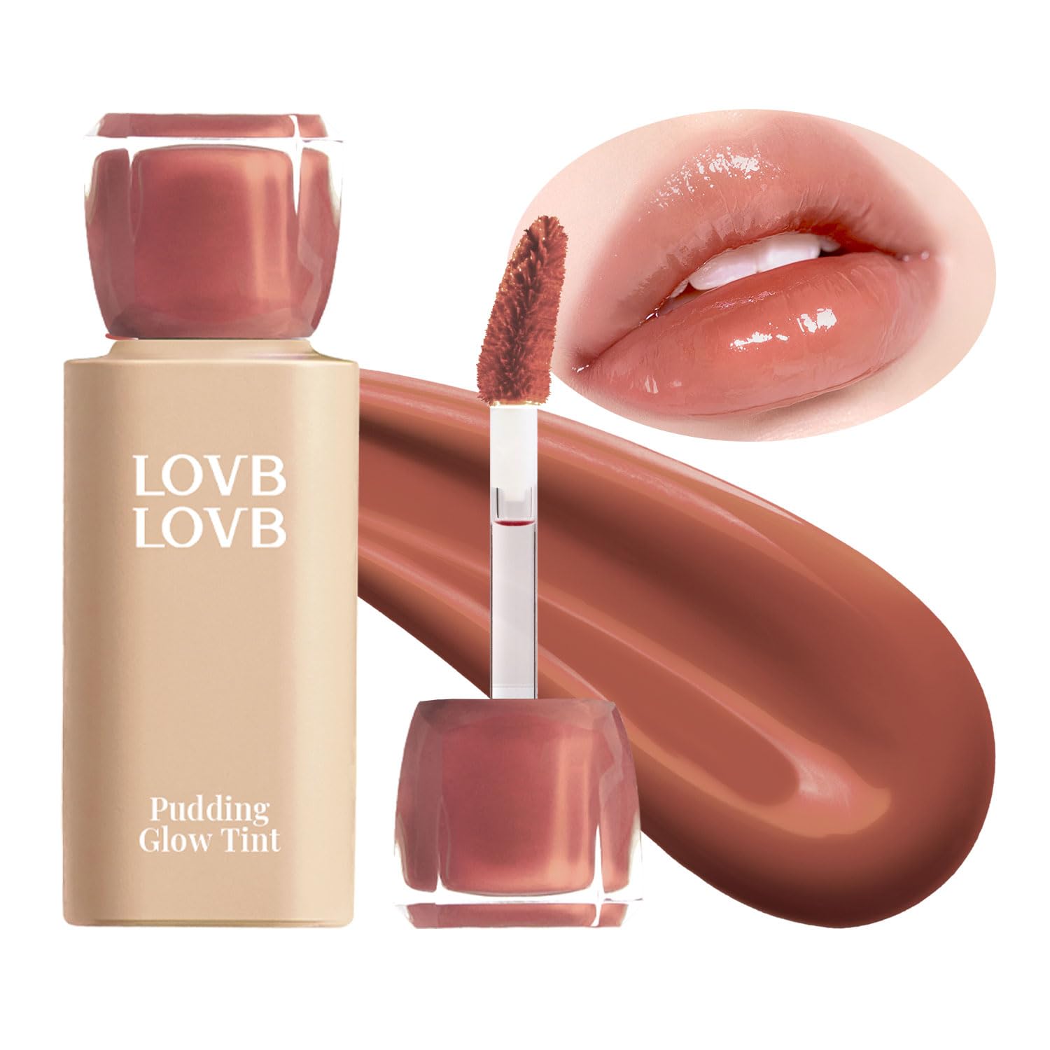 LOVB LOVB Pudding Glow Korean Lip Tint | Long-Lasting Gloss-to-Stain | Non-Sticky Lip Color 0.14 oz | Coco Hazel