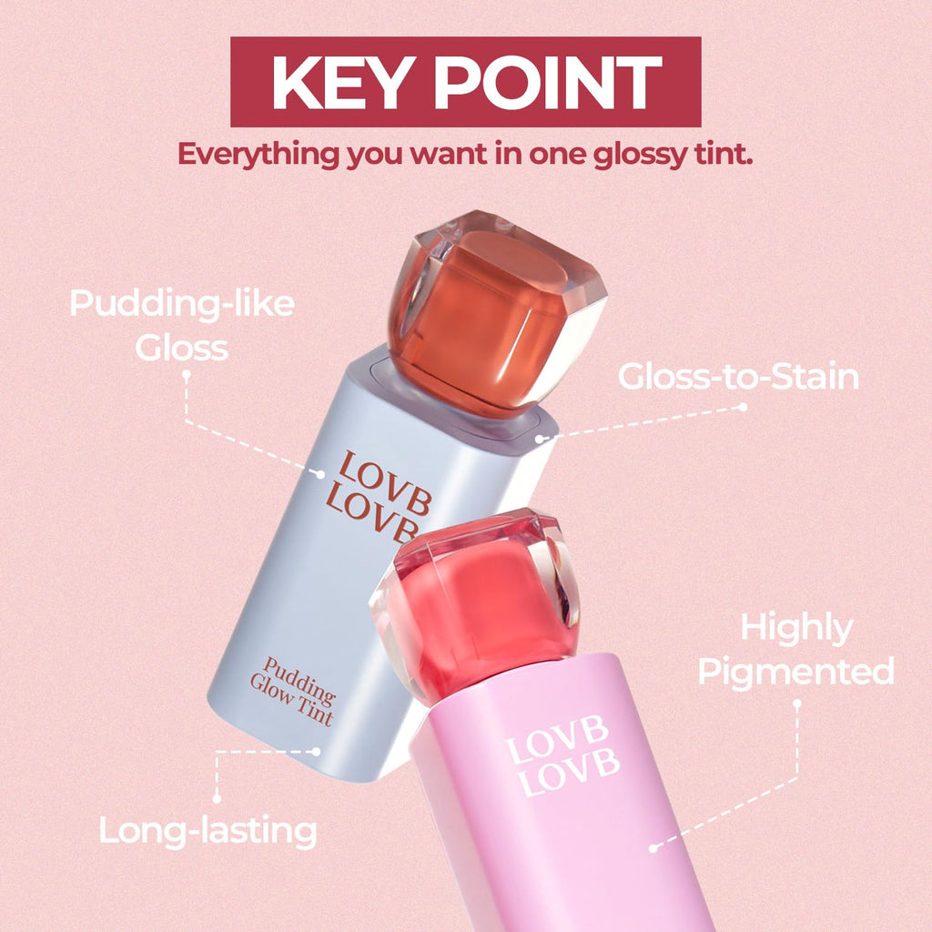 LOVB LOVB Pudding Glow Korean Lip Tint | Long-Lasting Gloss-to-Stain | Non-Sticky Lip Color 0.14 oz | Coco Hazel