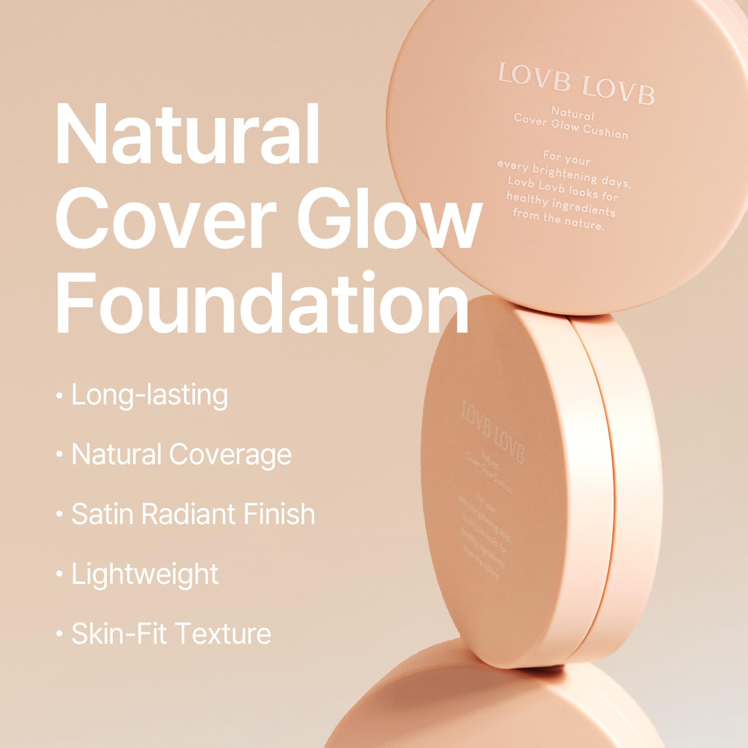 LOVB LOVB Natural Cover Glow Cushion Foundation | Satin Radiant Finish | Korean Foundation Makeup | Long-Lasting Natural Coverage | Porcelain Ivory 0.42 oz
