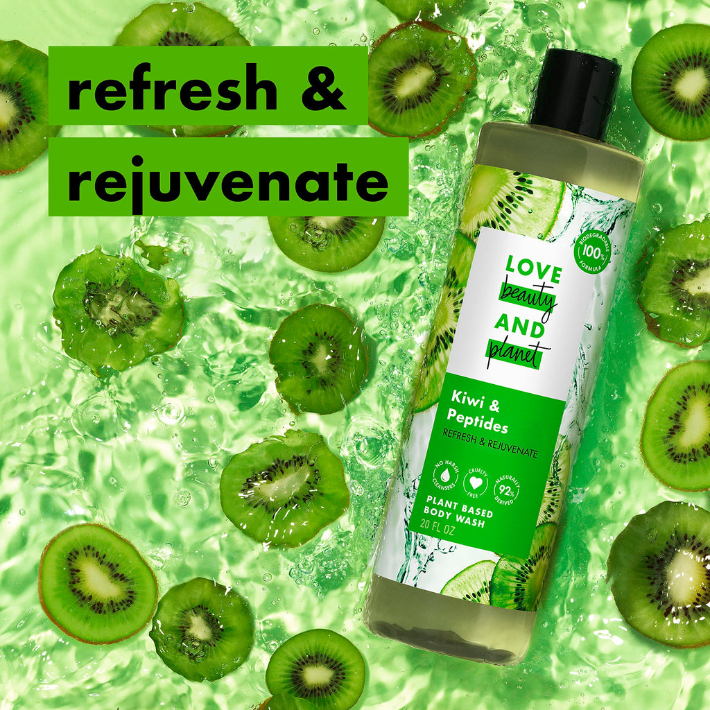 Love Beauty and Planet Kiwi & Peptides Plant-Based Body Wash – 20 fl oz | Biodegradable, Vegan, Sulfate-Free