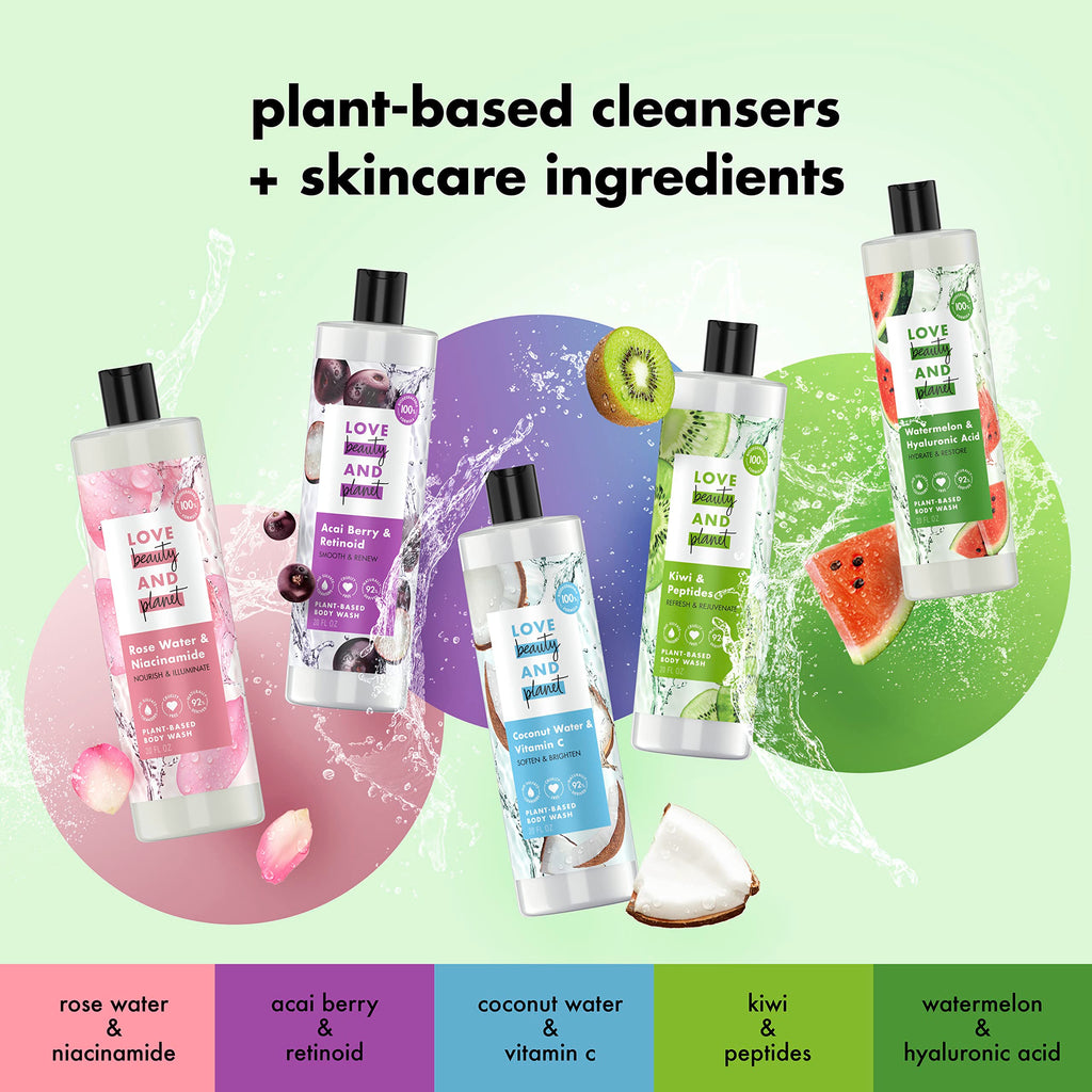 Love Beauty and Planet Kiwi & Peptides Plant-Based Body Wash – 20 fl oz | Biodegradable, Vegan, Sulfate-Free