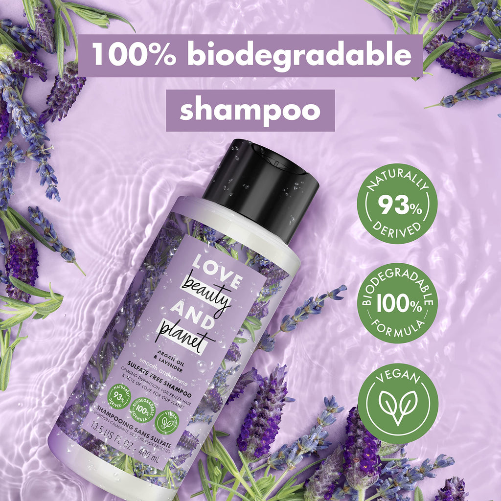 Love Beauty And Planet Smooth and Serene Argan Oil Shampoo – Frizz Control, Lavender, Sulfate Free, 13.5 oz