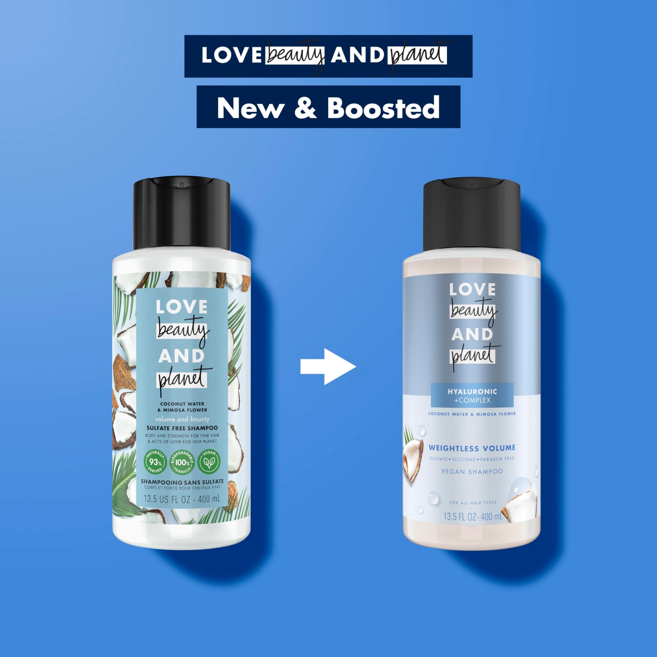 Love Beauty and Planet Weightless Volume Shampoo – Hyaluronic Acid, Coconut Water & Mimosa Flower