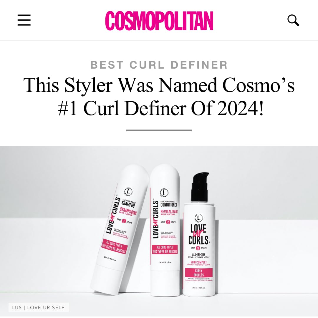 Love Ur Curls Fragrance-Free Shampoo & Conditioner Set with All-in-One Curl Styler for Kinky & Coily Hair