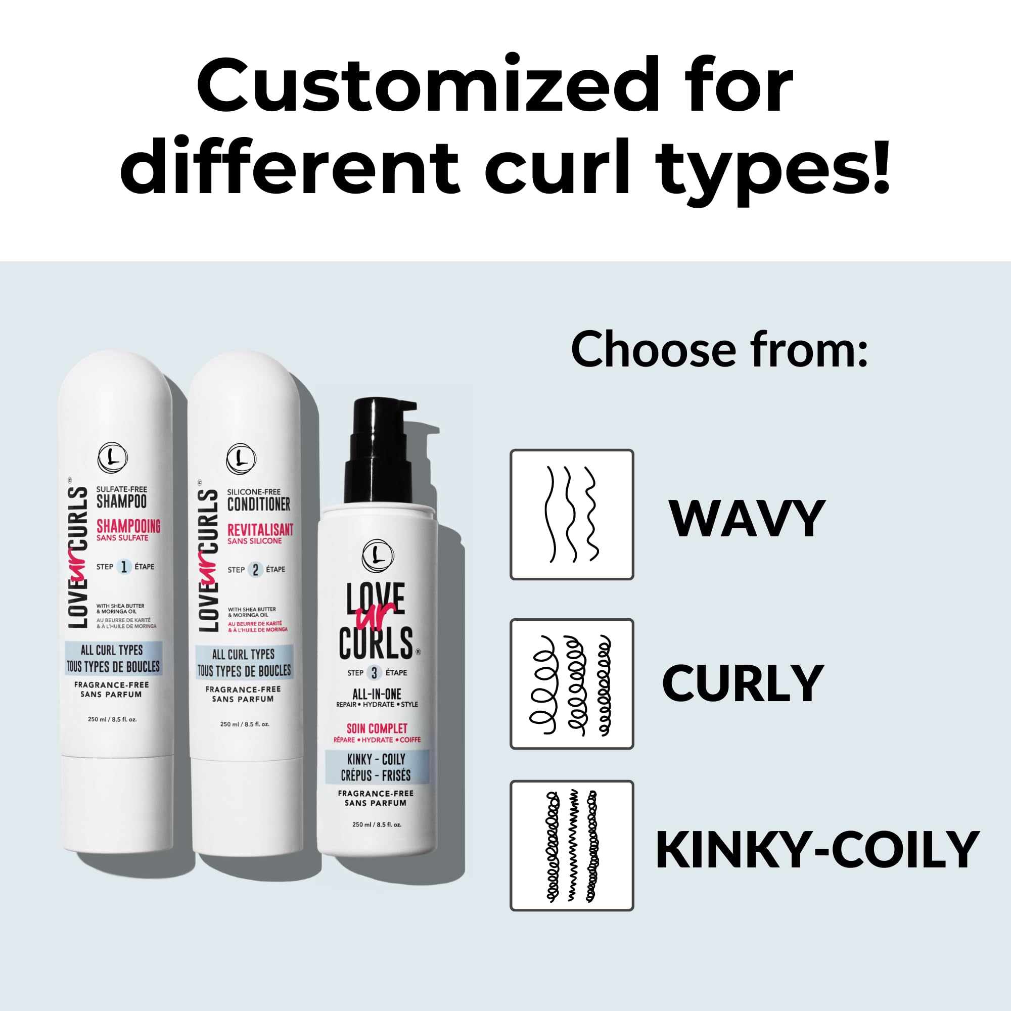Love Ur Curls Fragrance-Free Shampoo & Conditioner Set with All-in-One Curl Styler for Kinky & Coily Hair