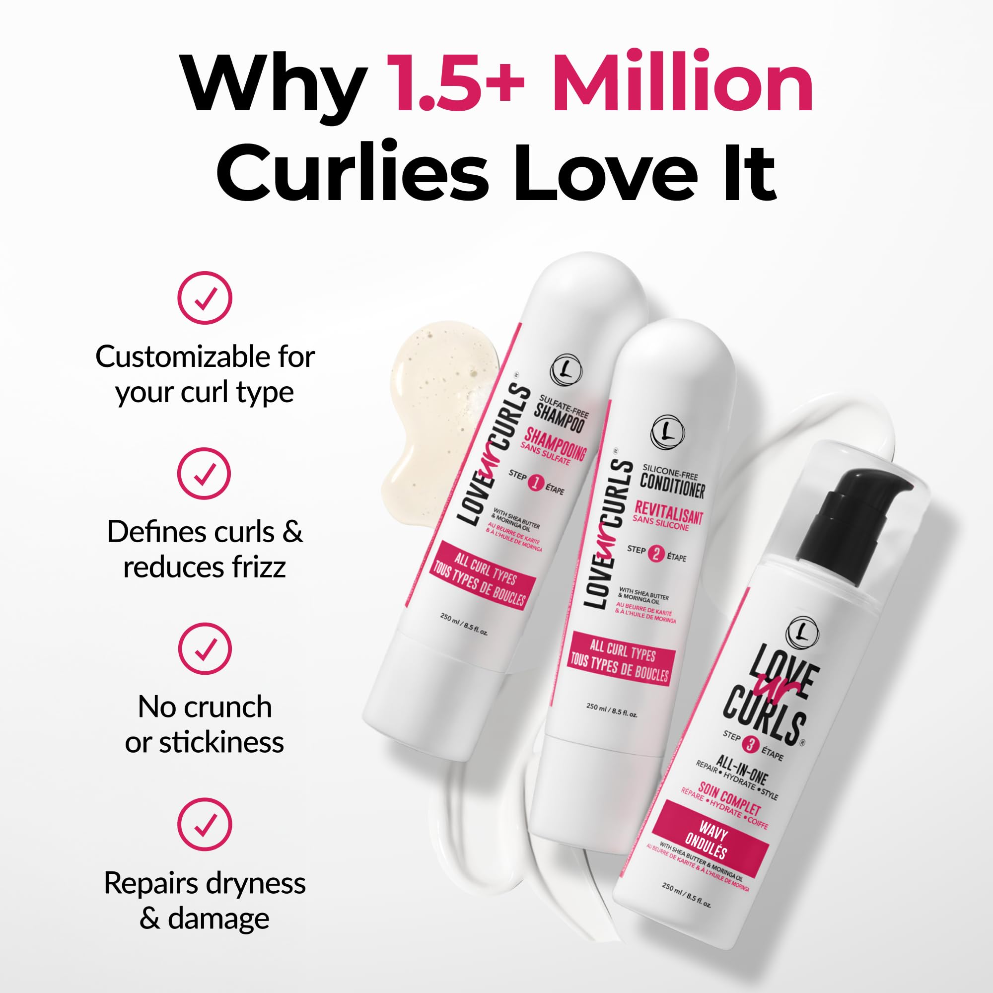 Love Ur Curls - 3-Step Shampoo & Conditioner Set with All-in-One Curl Styler for Wavy Hair