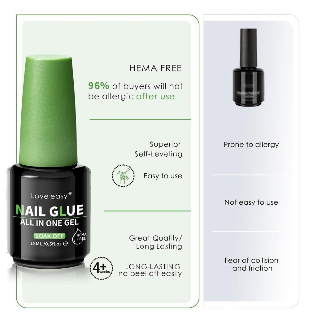 Love Easy HEMA-FREE Nail Glue | Multifunction Adhesion, Lasts 28 Days