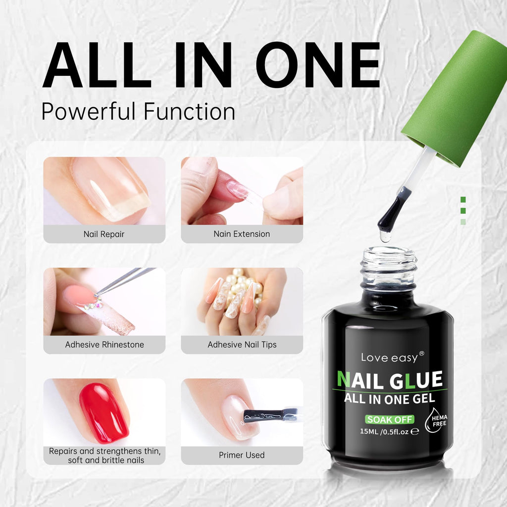 Love Easy HEMA-FREE Nail Glue | Multifunction Adhesion, Lasts 28 Days