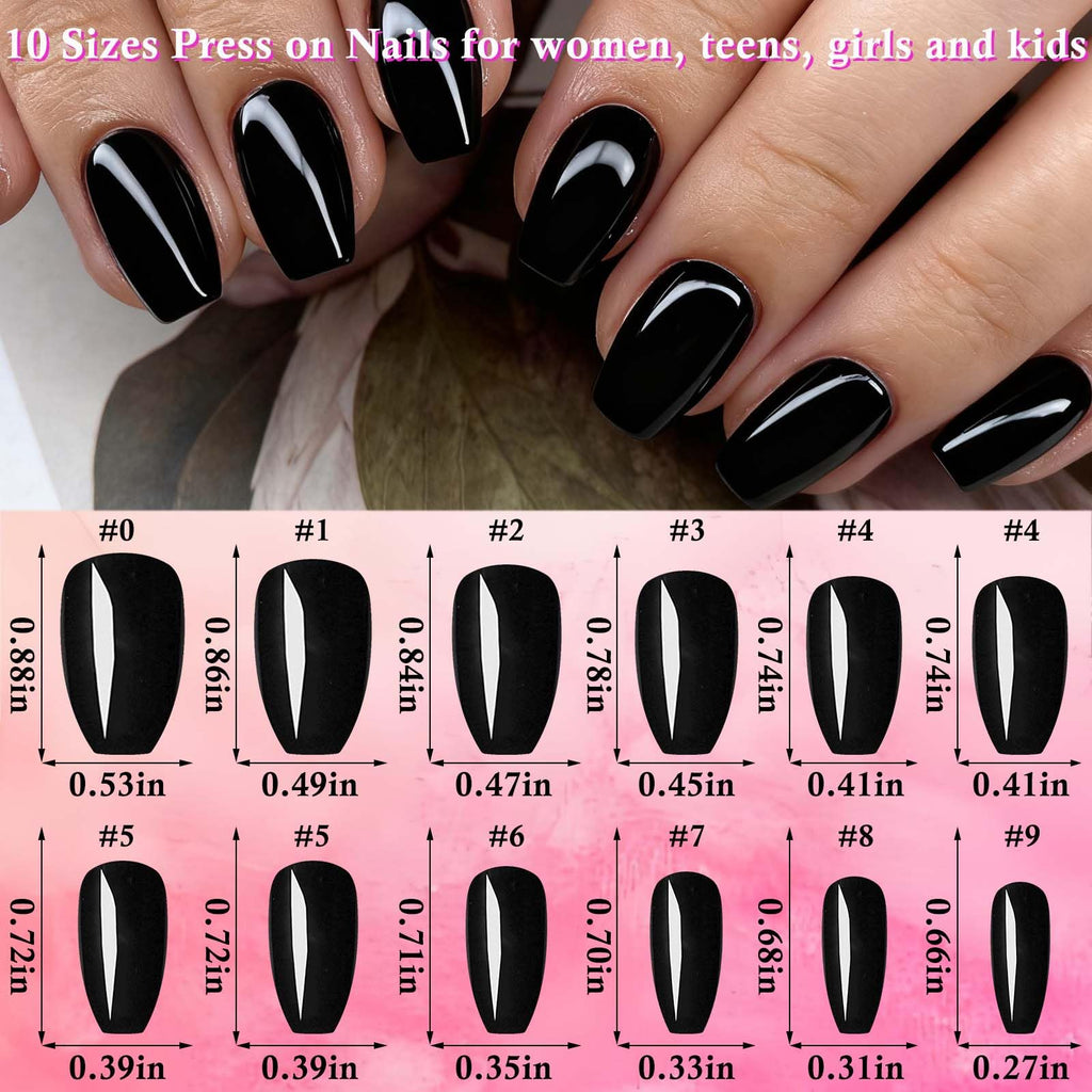 LoveOurHome 576pc Coffin Press On Nails – Short Full-Cover, 24 Glossy Colors, 10 Sizes