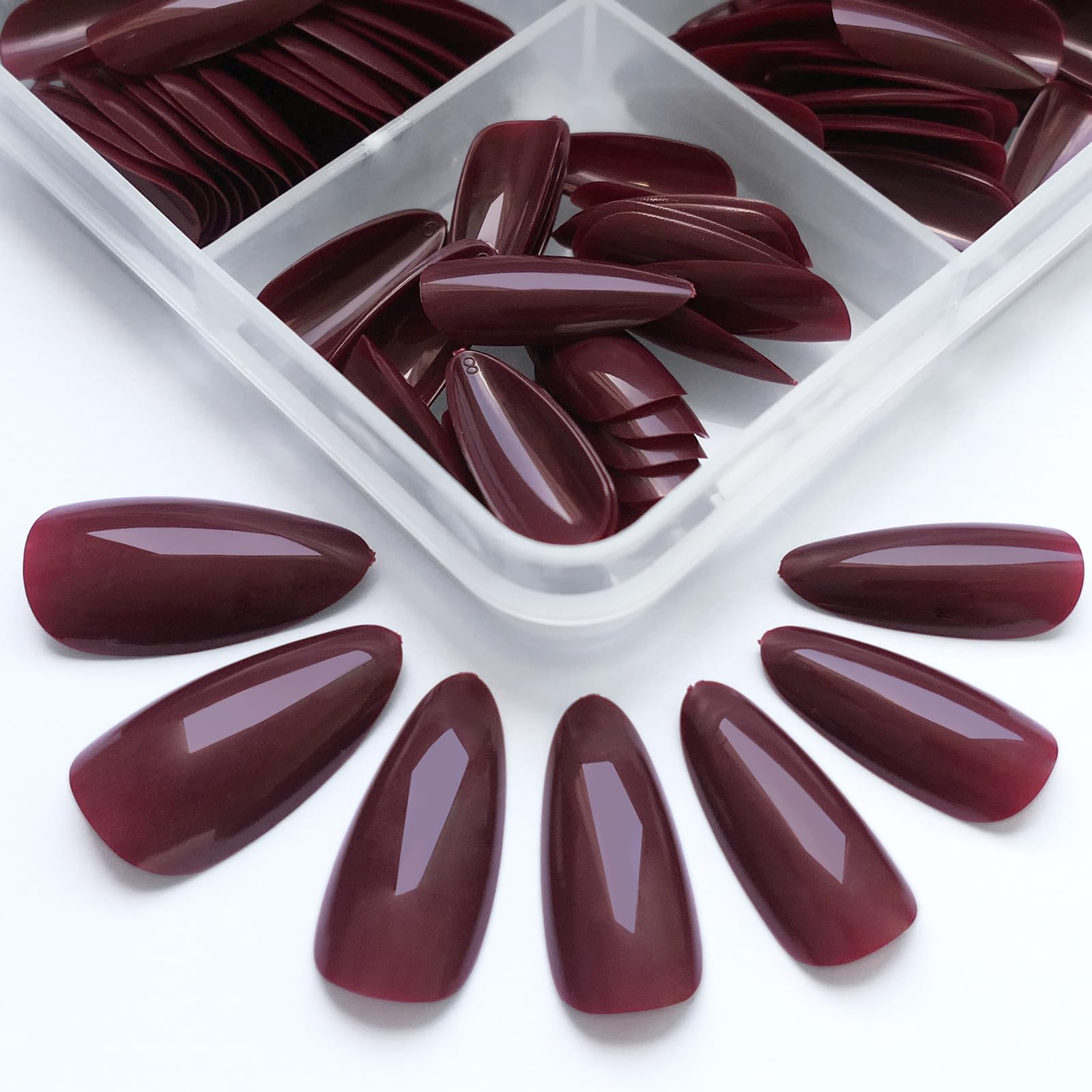 LoveOurHome 360pc Burgundy Almond Press On Nails – Medium Short Kit with Glue Tabs & Nail Glue