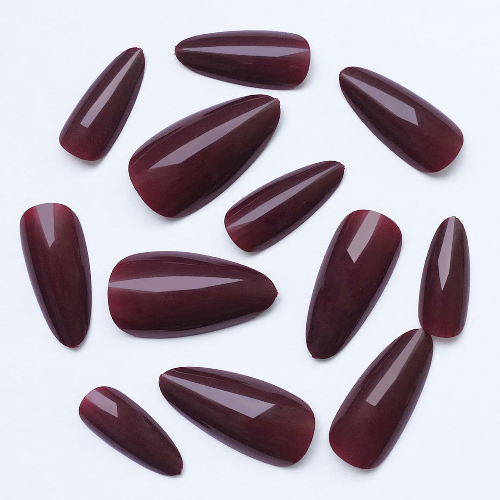 LoveOurHome 360pc Burgundy Almond Press On Nails – Medium Short Kit with Glue Tabs & Nail Glue