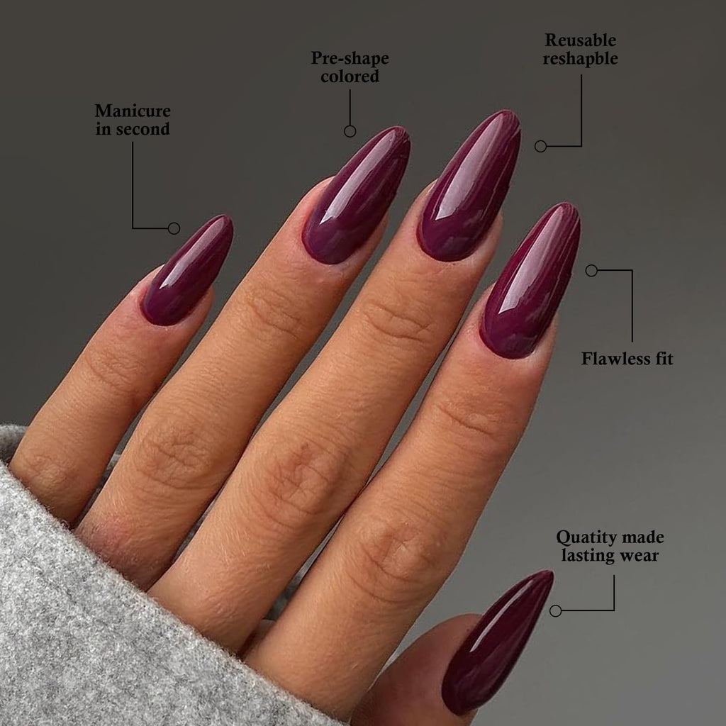 LoveOurHome 360pc Burgundy Almond Press On Nails – Medium Short Kit with Glue Tabs & Nail Glue