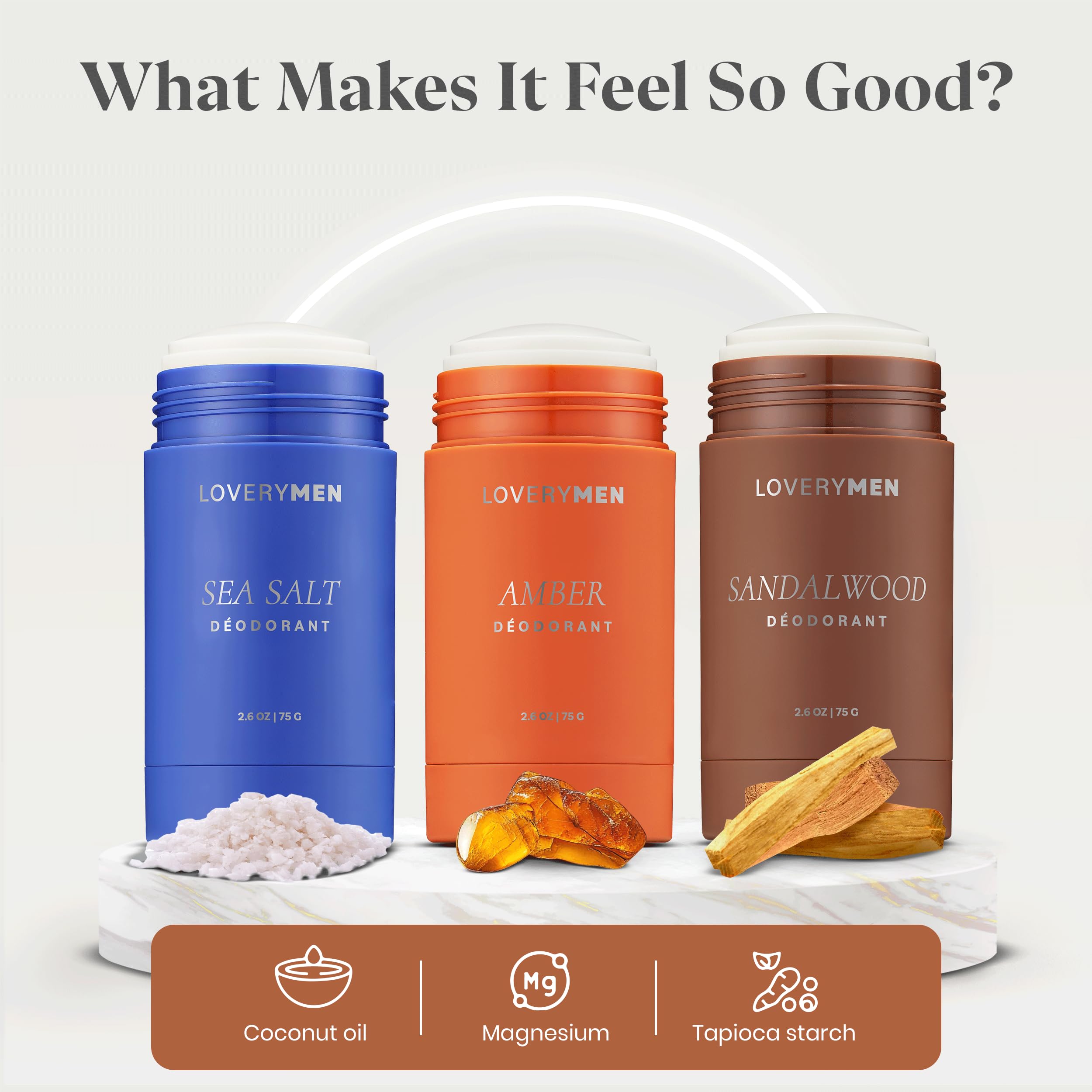 LOVERY Aluminum-Free Deodorant 4-Pack for Men – Long-Lasting Odor Protection – Amber, Sea Salt, Eucalyptus & Sandalwood