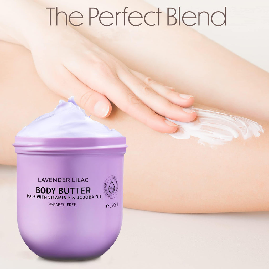 Lovery Lavender Lilac Body Butter – Shea Cream with Jojoba Oil & Vitamin E | Hydrating Hand Moisturizer 5.74 oz