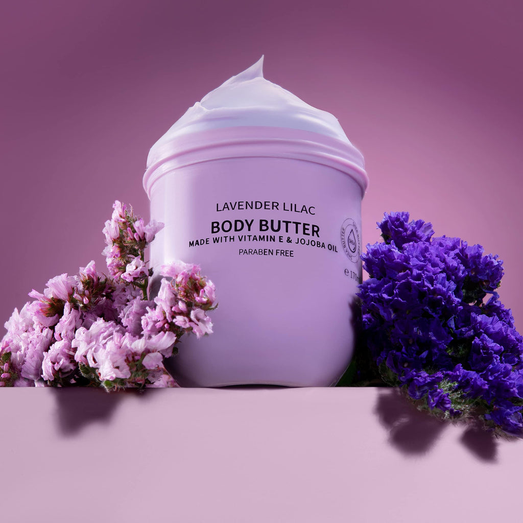 Lovery Lavender Lilac Body Butter – Shea Cream with Jojoba Oil & Vitamin E | Hydrating Hand Moisturizer 5.74 oz