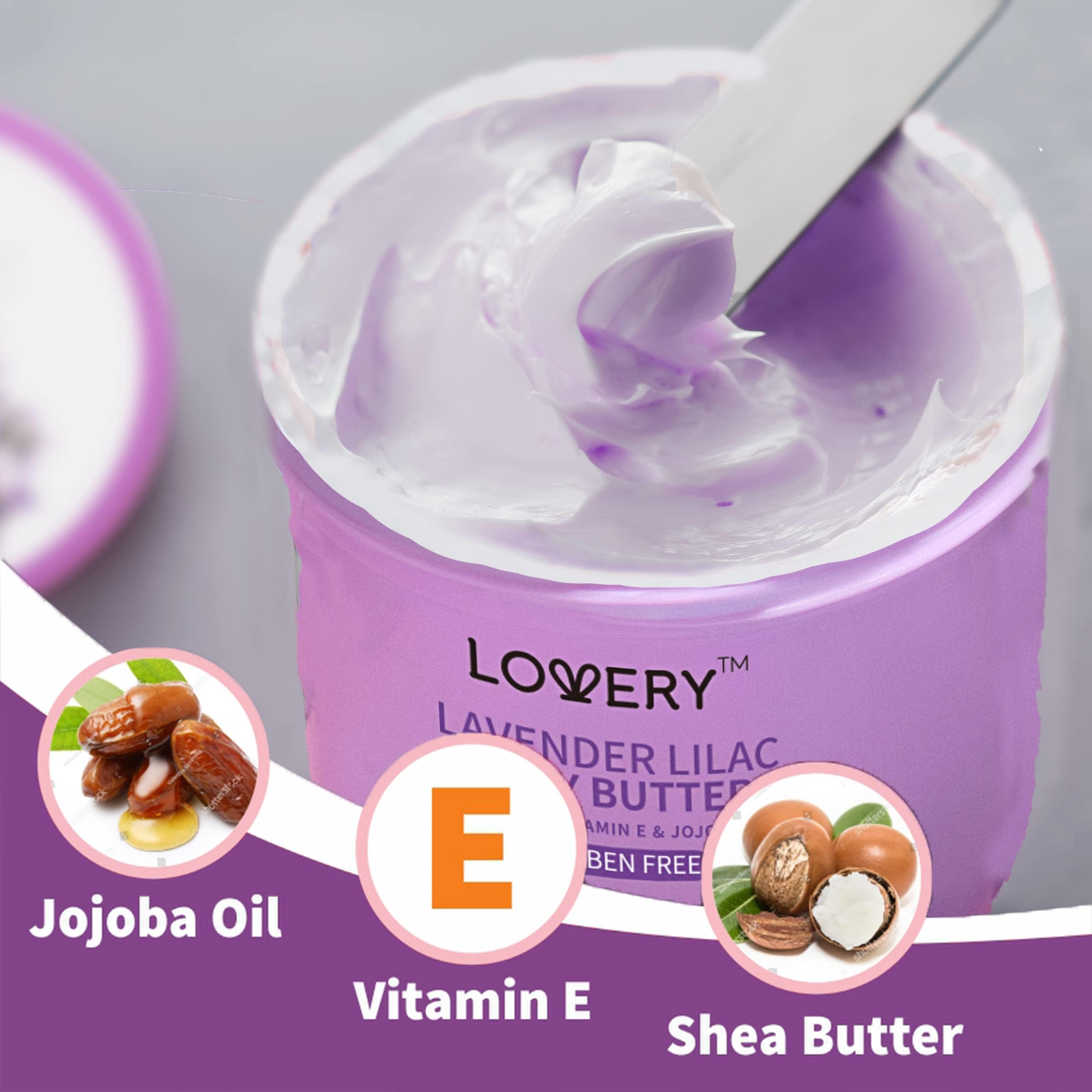 Lovery Lavender Lilac Body Butter – Shea Cream with Jojoba Oil & Vitamin E | Hydrating Hand Moisturizer 5.74 oz