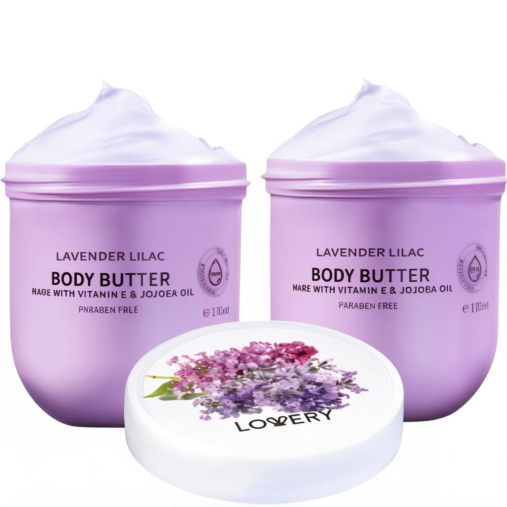 LOVERY Lavender Lilac Body Butter – Hydrating Shea Cream with Jojoba Oil & Vitamin E | 12 Fl Oz