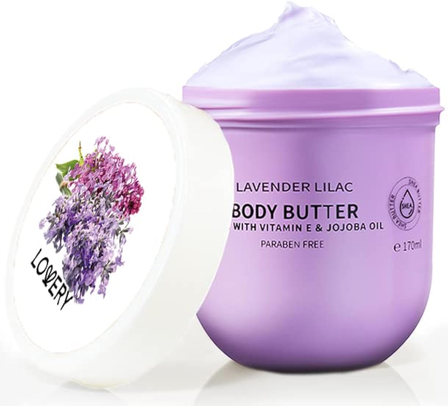Lovery Lavender Lilac Body Butter – Shea Cream with Jojoba Oil & Vitamin E | Hydrating Hand Moisturizer 5.74 oz