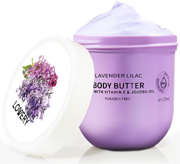 Lovery Lavender Lilac Body Butter – Shea Cream with Jojoba Oil & Vitamin E | Hydrating Hand Moisturizer 5.74 oz