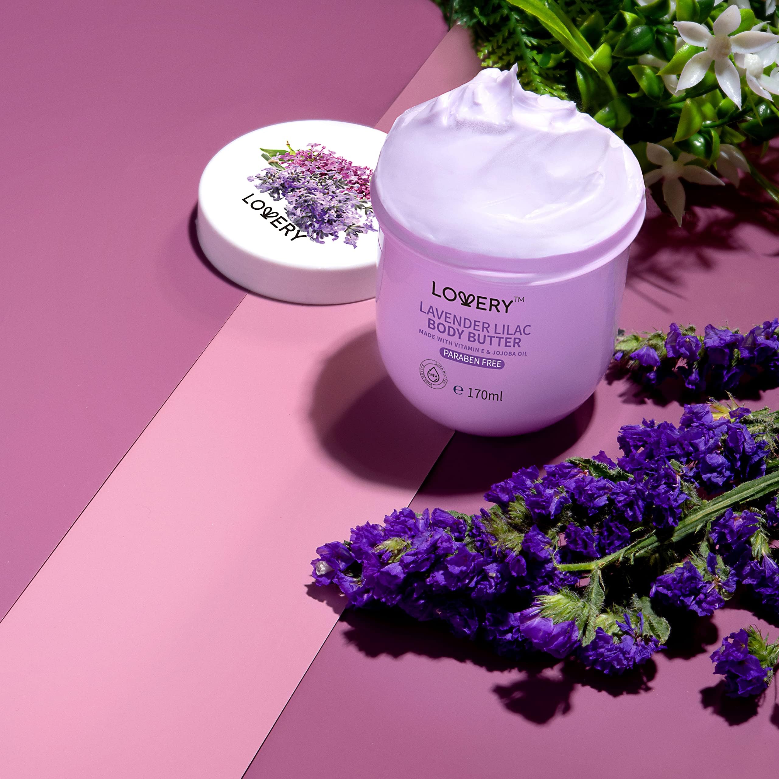 Lovery Lavender Lilac Body Butter – Shea Cream with Jojoba Oil & Vitamin E | Hydrating Hand Moisturizer 5.74 oz
