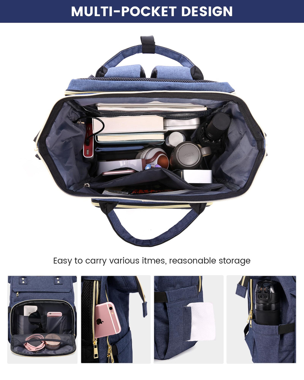 LOVEVOOK 17.3-Inch Laptop Backpack for Women – Navy, Water-Resistant, USB Port