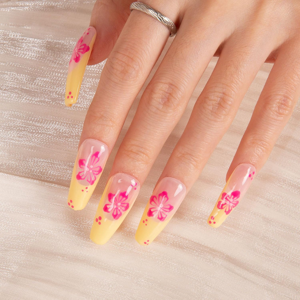 LOVFUL Waikiki Beach Press-On Nails | Full-Cover Crystal Design | Reusable Coffin Classic 1.3 in | H285-M