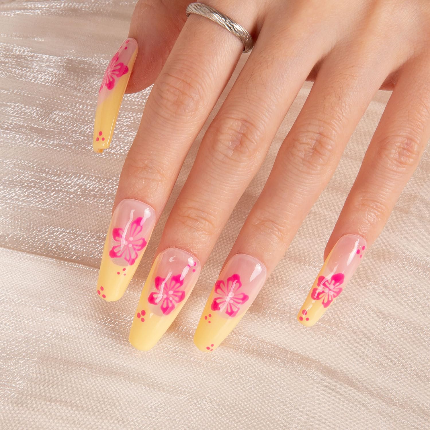 LOVFUL Waikiki Beach Press-On Nails | Full-Cover Crystal Design | Reusable Coffin Classic 1.3 in | H285-M
