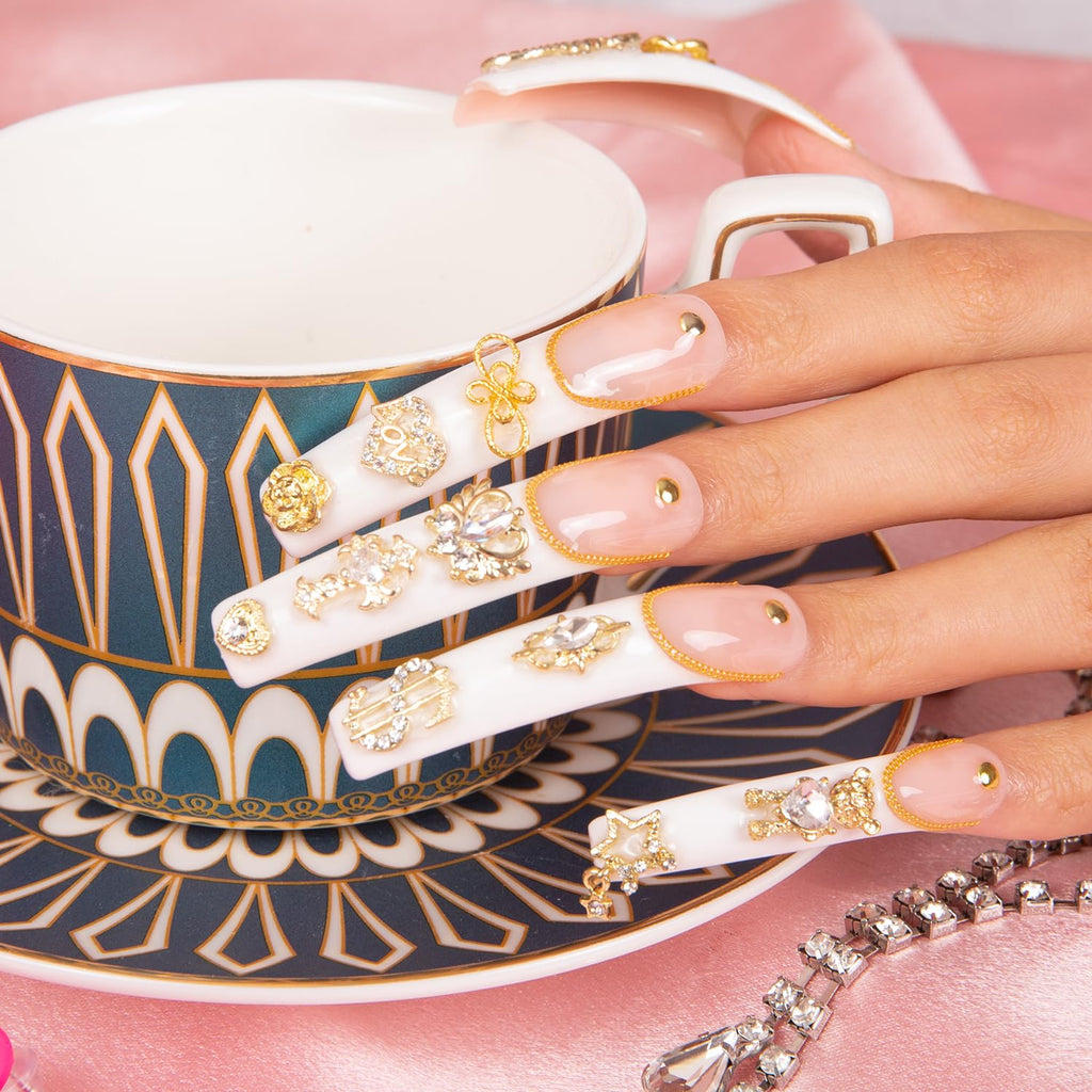 LOVFUL Press on Nails Chicago | Handmade Full-Covered Crystals, Reusable Curve Long 2.2 in | H189-S