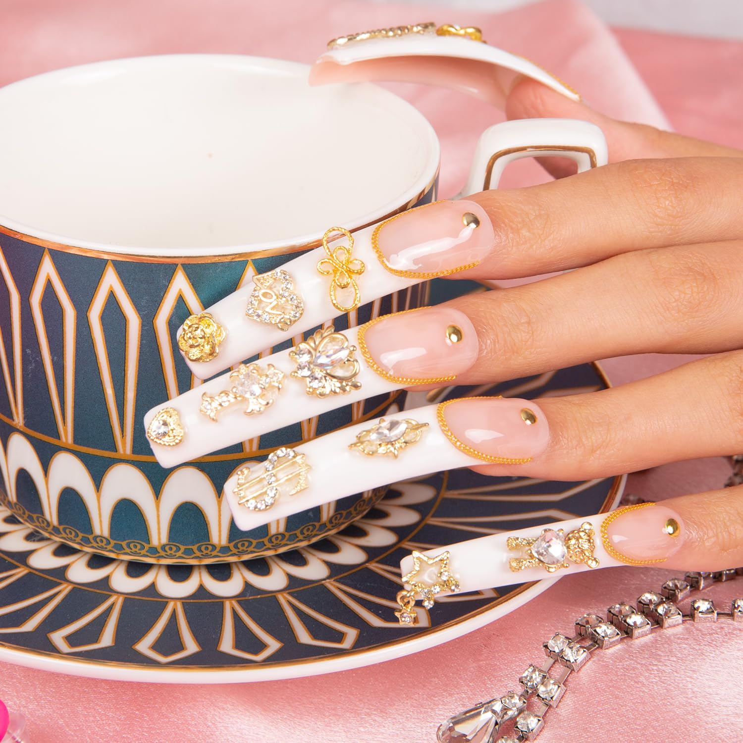 LOVFUL Press on Nails Chicago | Handmade Full-Covered Crystals, Reusable Curve Long 2.2 in | H189-S