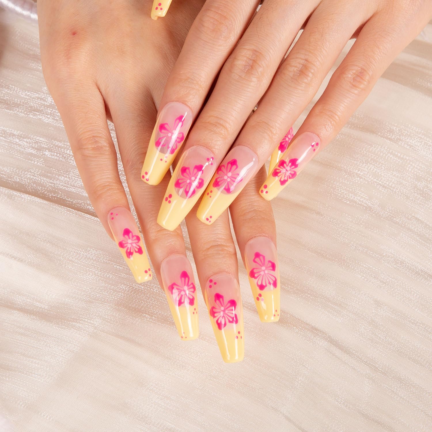 LOVFUL Waikiki Beach Press-On Nails | Full-Cover Crystal Design | Reusable Coffin Classic 1.3 in | H285-M