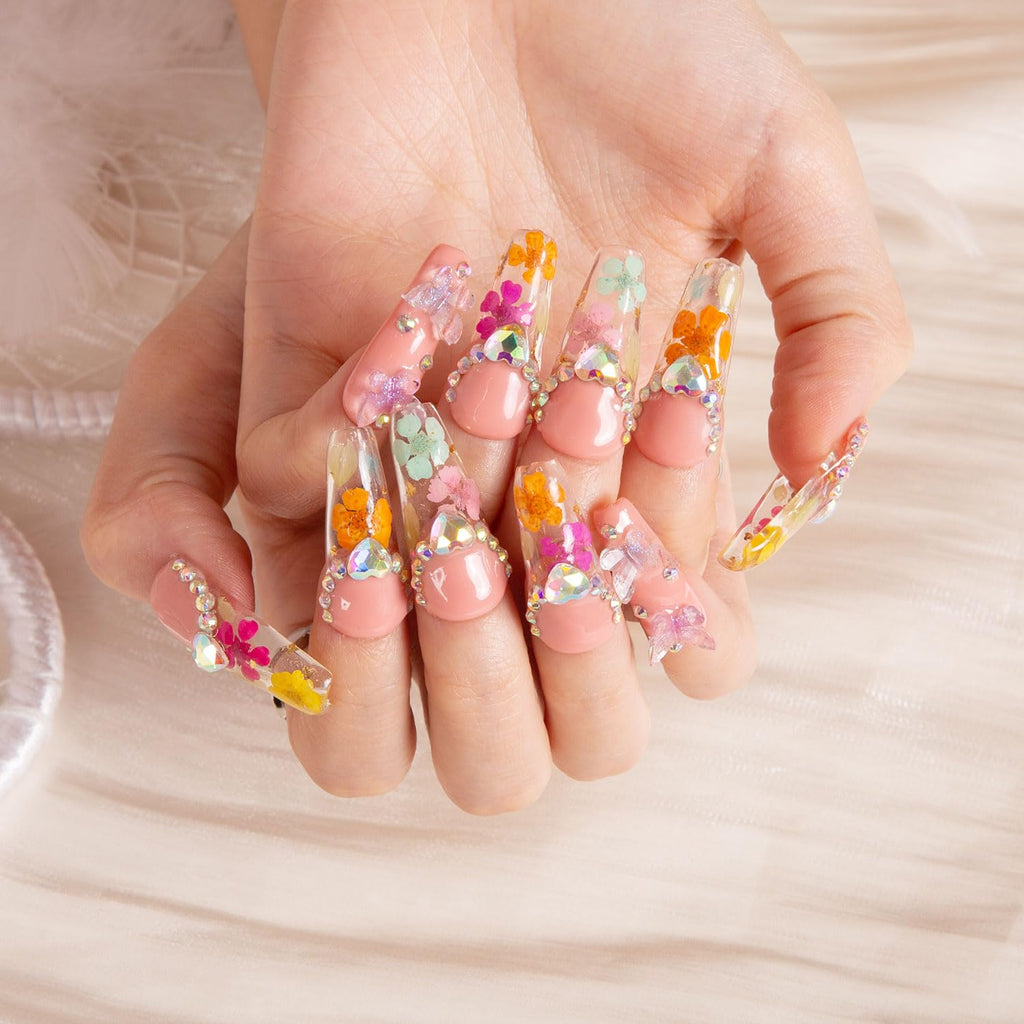 LOVFUL Flora Press-On Nails | Handmade Full-Cover Crystals | Reusable Coffin Nails 1.3in | H176-M