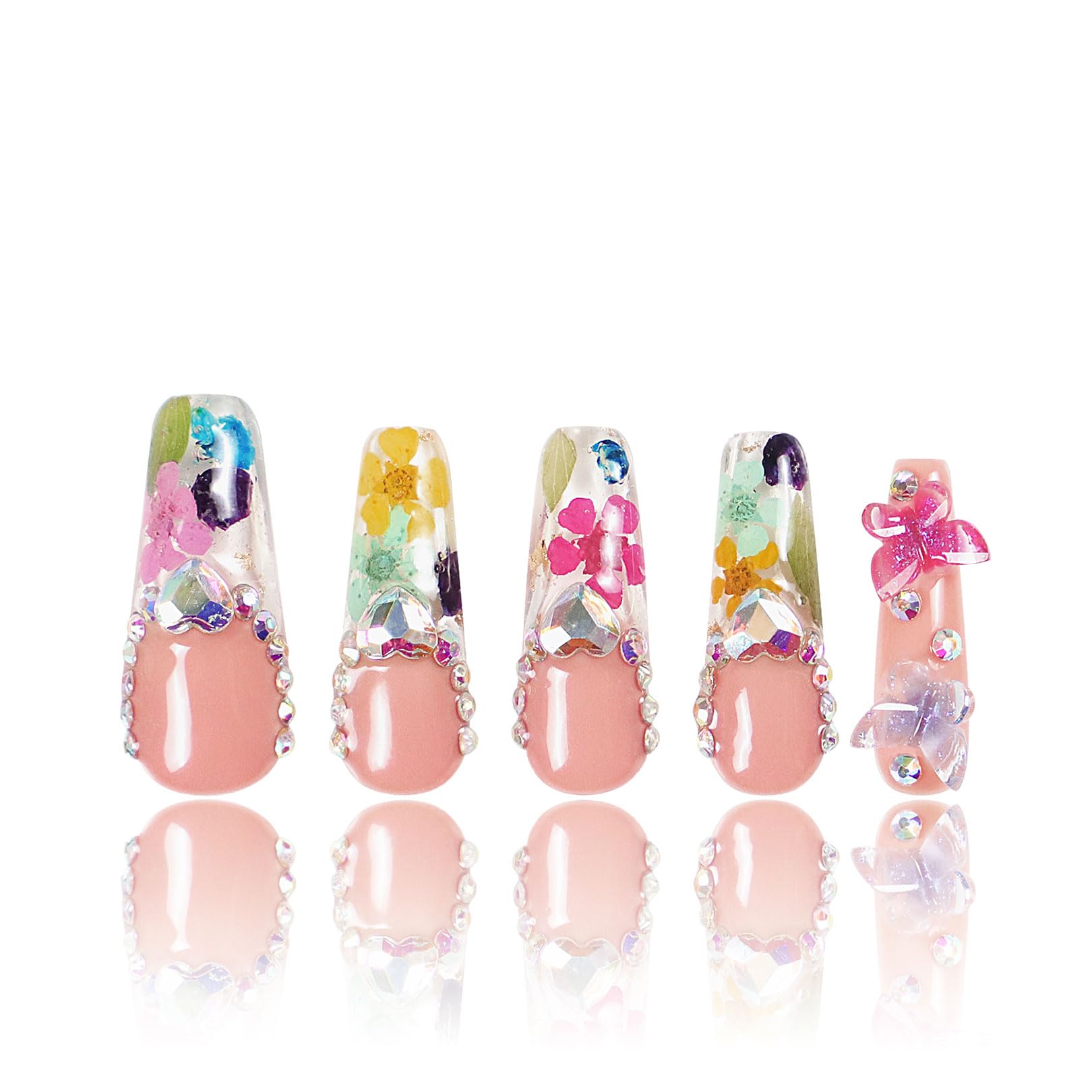 LOVFUL Flora Press-On Nails | Handmade Full-Cover Crystals | Reusable Coffin Nails 1.3in | H176-M