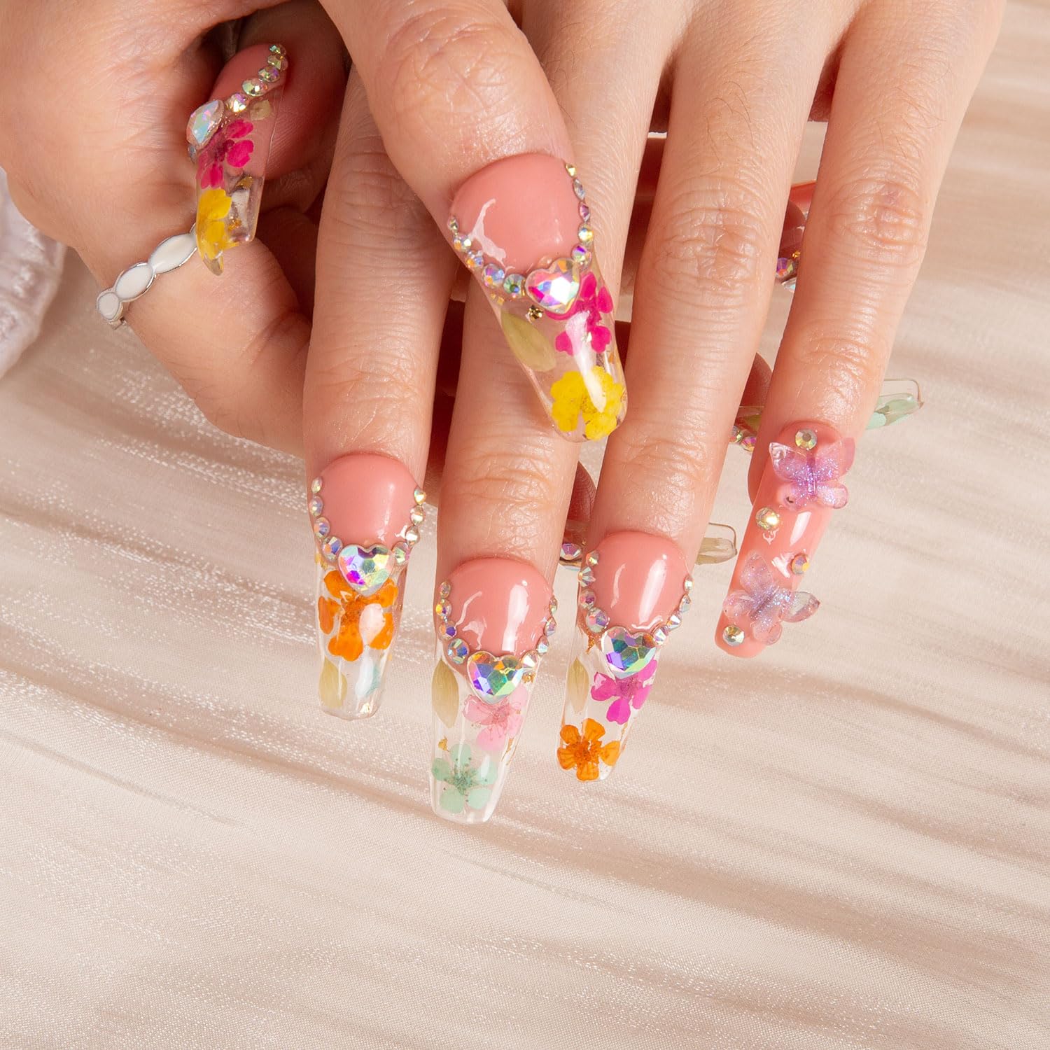 LOVFUL Flora Press-On Nails | Handmade Full-Cover Crystals | Reusable Coffin Nails 1.3in | H176-M