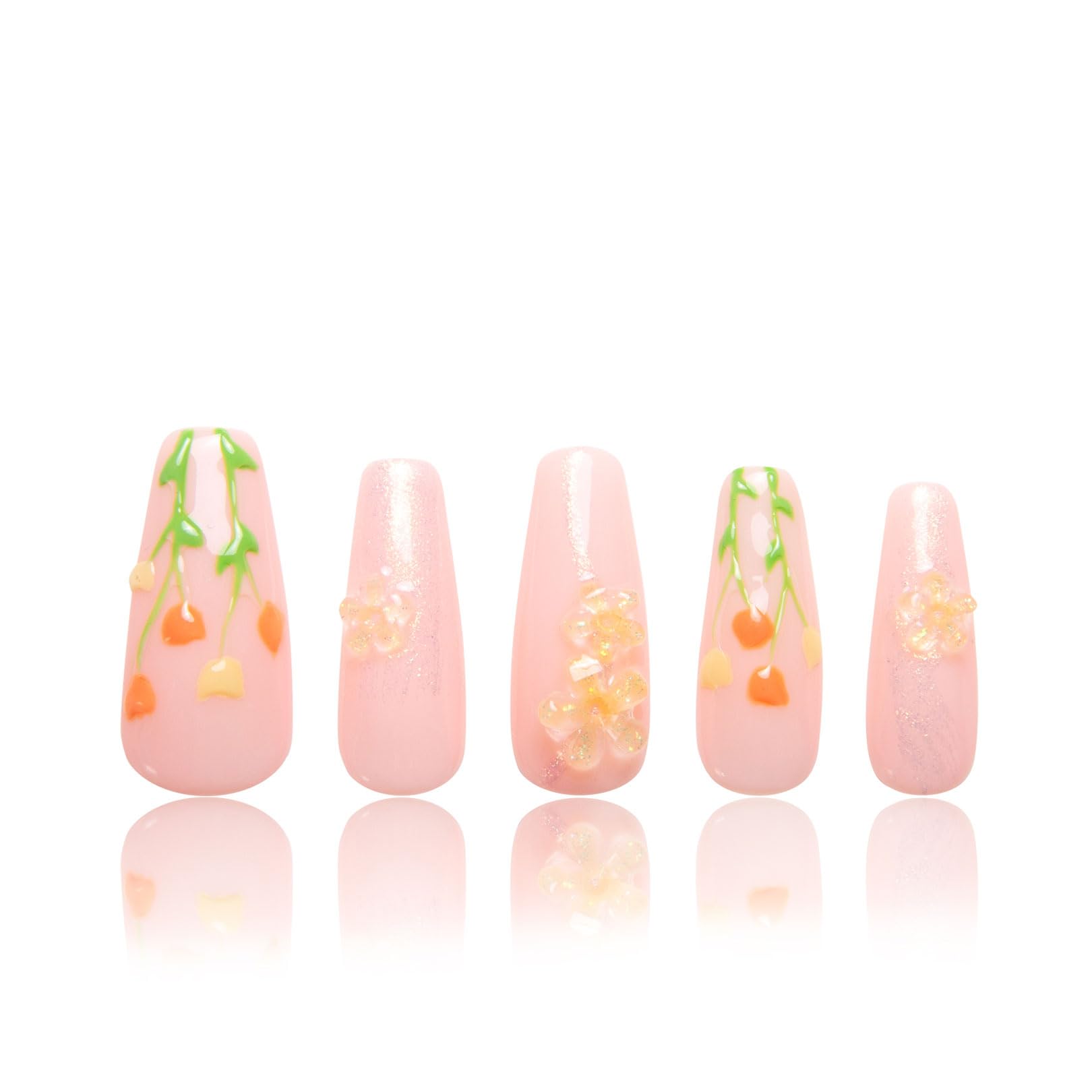 LOVFUL Press on Nails Flower Refresher – Crystal Full-Cover Reusable Coffin Nails, 1.3in