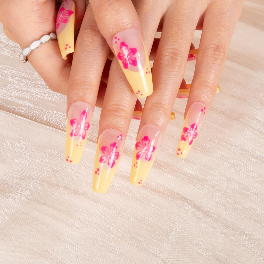 LOVFUL Waikiki Beach Press-On Nails | Full-Cover Crystal Design | Reusable Coffin Classic 1.3 in | H285-M