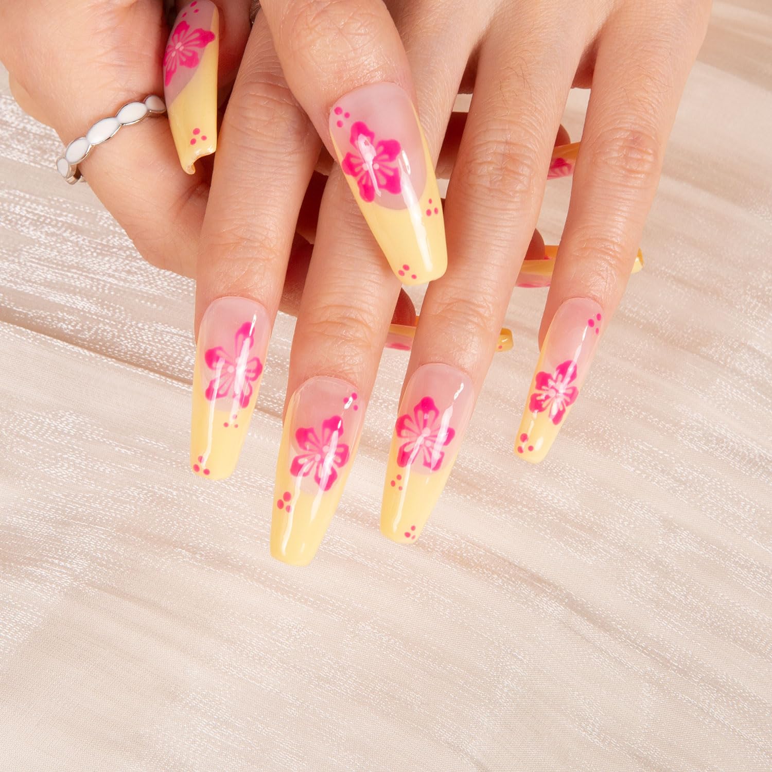 LOVFUL Waikiki Beach Press-On Nails | Full-Cover Crystal Design | Reusable Coffin Classic 1.3 in | H285-M