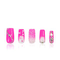 LOVFUL Press on Nails Pink Typhoon | Crystal Full-Cover Set, Reusable Square 1.0 in | H38-L