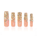 LOVFUL Stardust Gold Rhinestone Press-On Nails — Reusable Full-Covered Crystal Finish