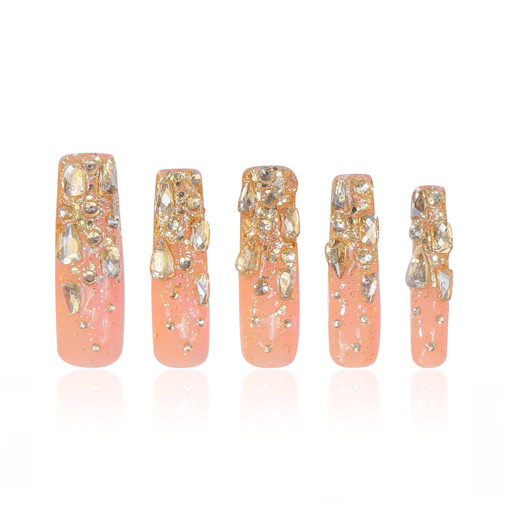 LOVFUL Stardust Gold Rhinestone Press-On Nails — Reusable Full-Covered Crystal Finish